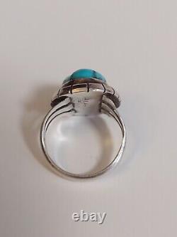 Vintage Turquoise Sterling Silver Ring Fred Harvey Southwestern Size 8 Signed