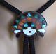 Vintage Zuni Fred Harvey Era Sterling Silver Inlay Turquoise Sun God Bolo Tie