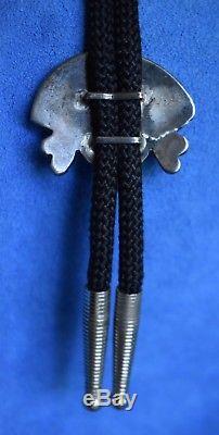 Vintage ZUNI Fred Harvey Era Sterling Silver INLAY Turquoise SUN GOD Bolo Tie