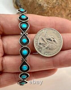 Vintage Zuni Fred Harvey Sterling Silver Turquoise Petit Point Bangle Bracelet