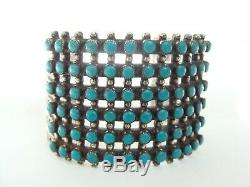 Vintage Zuni Sterling Silver Turquoise Petit Point Cuff Bracelet Fred Harvey