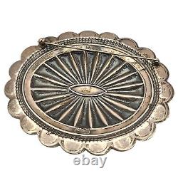 Vintage huge Navajo fred harvey era Concho Hand Stamped Silver Brooch Pin