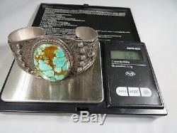Vintage large sterling silver turquoise cuff bracelet old pawn Fred Harvey era
