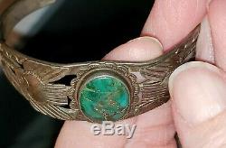 Vintage small Silver Turquoise Cuff Thunderbird Fred Harvey Era Bracelet