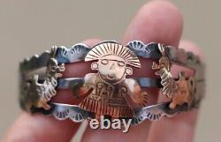 Vintage sterling silver 18k gold Peru Fred Harvey cuff bracelet llama warrior