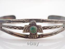 Vntage Navajo Fred Harvey Era Green Turquoise Thunderbird Sterling Cuff Bracelet