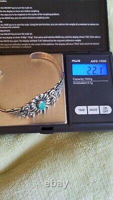 Vtg. 900 coin Silver & Turquoise NAVAJO Bracelet cuff OLD PAWN-era Fred Harvey