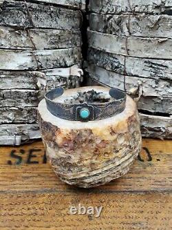 Vtg Coin Silver Fred Harvey Era Turquoise Thunderbird Stamp Cuff 5