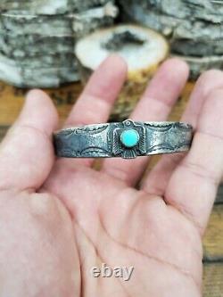Vtg Coin Silver Fred Harvey Era Turquoise Thunderbird Stamp Cuff 5