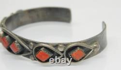 Vtg FRED HARVEY ERA Coral Spiny Oyster Sterling Silver OLD PAWN Cuff Bracelet