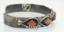 Vtg FRED HARVEY ERA Coral Spiny Oyster Sterling Silver OLD PAWN Cuff Bracelet