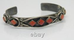 Vtg FRED HARVEY ERA Coral Spiny Oyster Sterling Silver OLD PAWN Cuff Bracelet