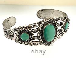 Vtg FRED HARVEY Native American STERLING SILVER /TURQUOISE Cuff BRACELET by BELL