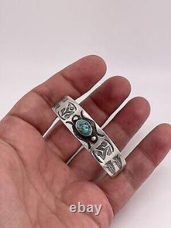 Vtg FRED HARVEY STERLING Silver TURQUOISE CUFF BRACELET