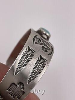 Vtg FRED HARVEY STERLING Silver TURQUOISE CUFF BRACELET