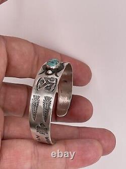 Vtg FRED HARVEY STERLING Silver TURQUOISE CUFF BRACELET