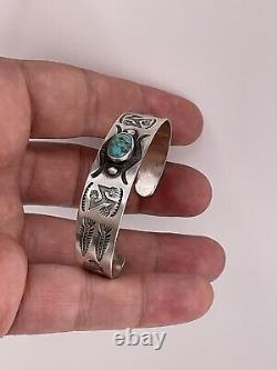 Vtg FRED HARVEY STERLING Silver TURQUOISE CUFF BRACELET