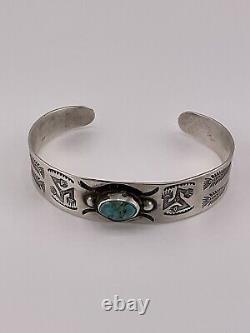 Vtg FRED HARVEY STERLING Silver TURQUOISE CUFF BRACELET