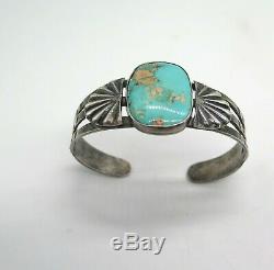 Vtg FRED HARVEY Sterling Silver & Turquoise NAVAJO Bracelet cuff OLD PAWN