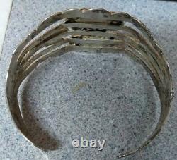 Vtg Fred Harvey Coin Silver Large Turquiose ARROWHEAD Cuff Bracelet Signed