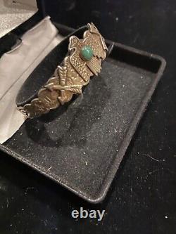Vtg Fred Harvey Eagle Thunderbird Stamped Bracelet With Cross Arrowssterling