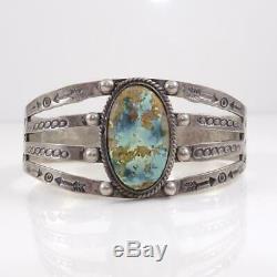 Vtg Fred Harvey Era Native American Sterling Silver Turquoise Cuff Bracelet LHC5