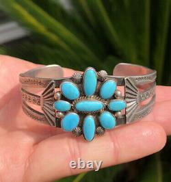 Vtg Fred Harvey Era Navajo Blue Kingman Turquoise Sterling Silver Cuff Bracelet
