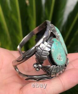 Vtg Fred Harvey Era Navajo Carico Lake Turquoise Sterling Silver Cuff Bracelet