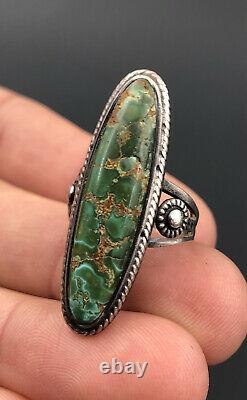 Vtg Fred Harvey Era Navajo Damele Royston Turquoise Sterling Silver Long Ring
