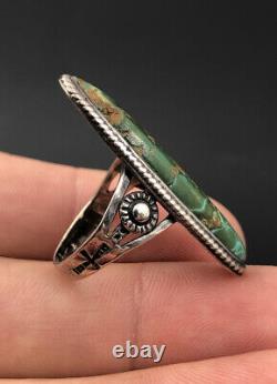 Vtg Fred Harvey Era Navajo Damele Royston Turquoise Sterling Silver Long Ring