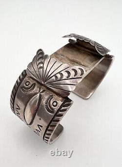 Vtg Fred Harvey Era Navajo Deep Stamped Sterling Silver Watch Cuff Bracelet 103g