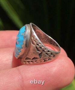 Vtg Fred Harvey Era Navajo Sterling Silver Carved Sleeping Beauty Turquoise Ring