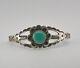 Vtg Fred Harvey Era Navajo Sterling Silver Green Turquoise Stamped Cuff Bracelet