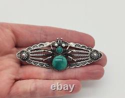 Vtg. Fred Harvey Era Navajo Sterling Silver Handmade Turquoise Bug Pin Brooch