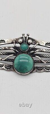 Vtg. Fred Harvey Era Navajo Sterling Silver Handmade Turquoise Bug Pin Brooch