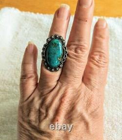 Vtg Fred Harvey Era Navajo Sterling Silver Teal Green Turquoise Ring Size 7