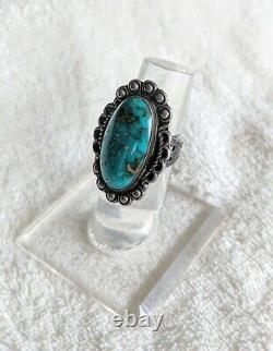 Vtg Fred Harvey Era Navajo Sterling Silver Teal Green Turquoise Ring Size 7
