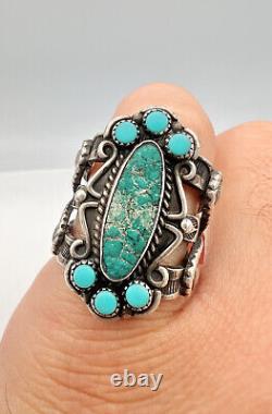 Vtg Fred Harvey Era Navajo Sterling Silver Turquoise Stamped Wide Ring