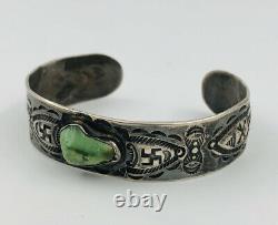 Vtg Fred Harvey Era Navajo Sterling Silver Turquoise Whirling Log Cuff Bracelet