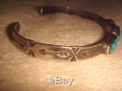 Vtg. Fred Harvey Era Old Pawn Navajo Ster. Silver Turquoise Arrow Cuff Bracelet