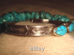 Vtg. Fred Harvey Era Old Pawn Navajo Ster. Silver Turquoise Arrow Cuff Bracelet