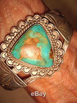 Vtg. Fred Harvey Era Old Pawn Navajo Sterling Silver & Turquoise Cuff Bracelet
