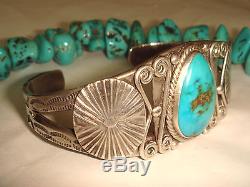 Vtg Fred Harvey Era Old Pawn Navajo Sterling Silver Turquoise Cuff Bracelet Oba