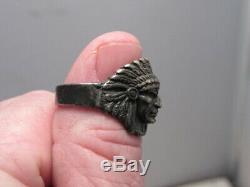 Vtg Fred Harvey Era Stamped Sterling Silver Native American Chief Ring