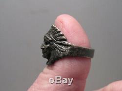Vtg Fred Harvey Era Stamped Sterling Silver Native American Chief Ring