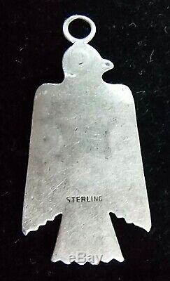 Vtg Fred Harvey Era Thunderbird Peyote Sterling Silver Pendant Key Fob 5.2 Gram