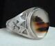 Vtg Fred Harvey Montana Agate Crossed Arrows Sterling Silver Signed Ring Sz 12