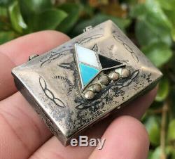 Vtg Fred Harvey Native American Sterling Silver Turquoise Arrow Trinket Pill Box
