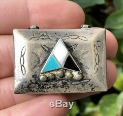 Vtg Fred Harvey Native American Sterling Silver Turquoise Arrow Trinket Pill Box
