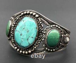 Vtg Fred Harvey Navajo Green Blue Turquoise Sterling Silver Arrow Cuff Bracelet
